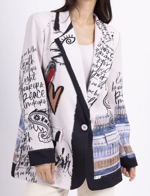 LBLA59 One Size Italian Scripted Artistic Print Blazer