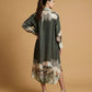 Long satin landscape print dress – KD6120VS-32: Navy Blue