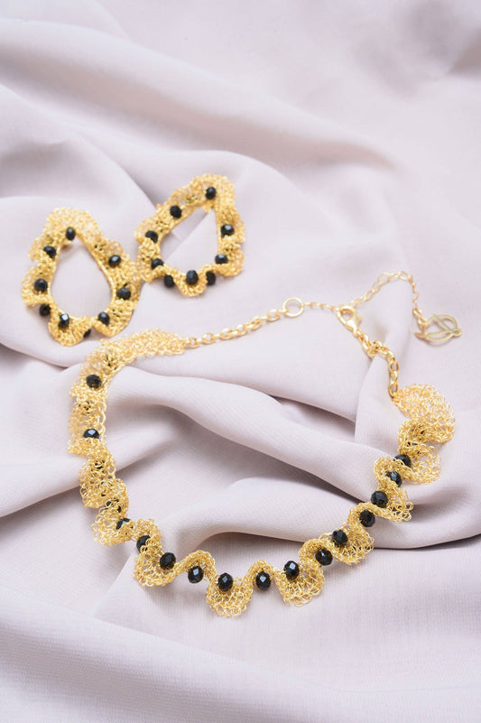 Black & Gold Nalu Handmade Crochet Necklace