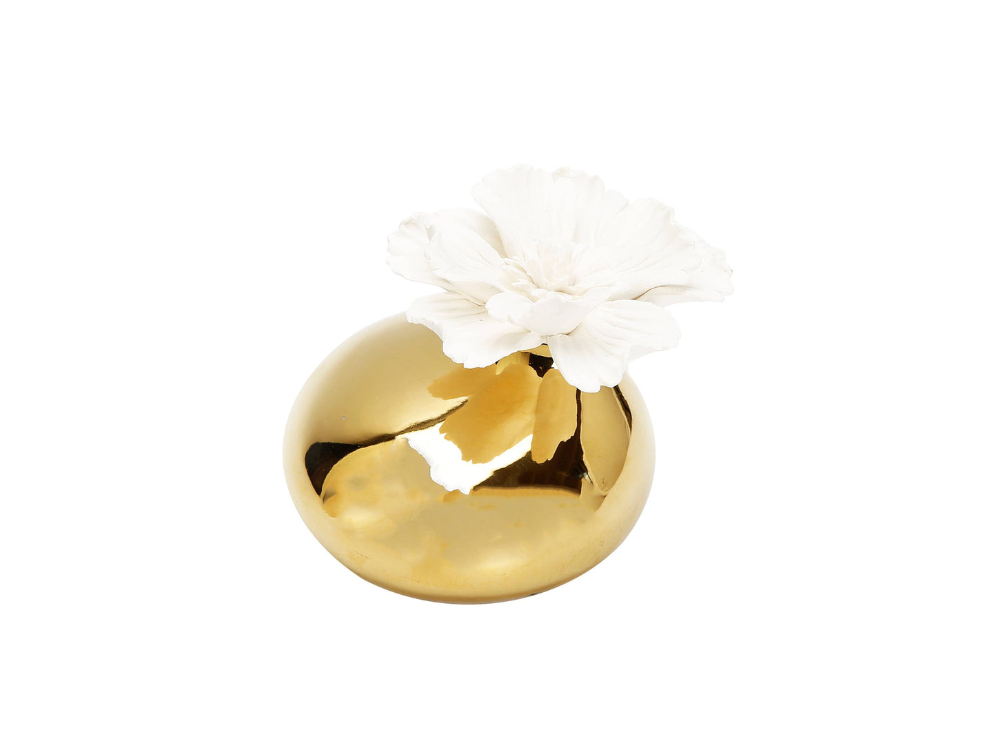 Gold Diffuser  with Dimensional White Flower, "Iris &Rose"