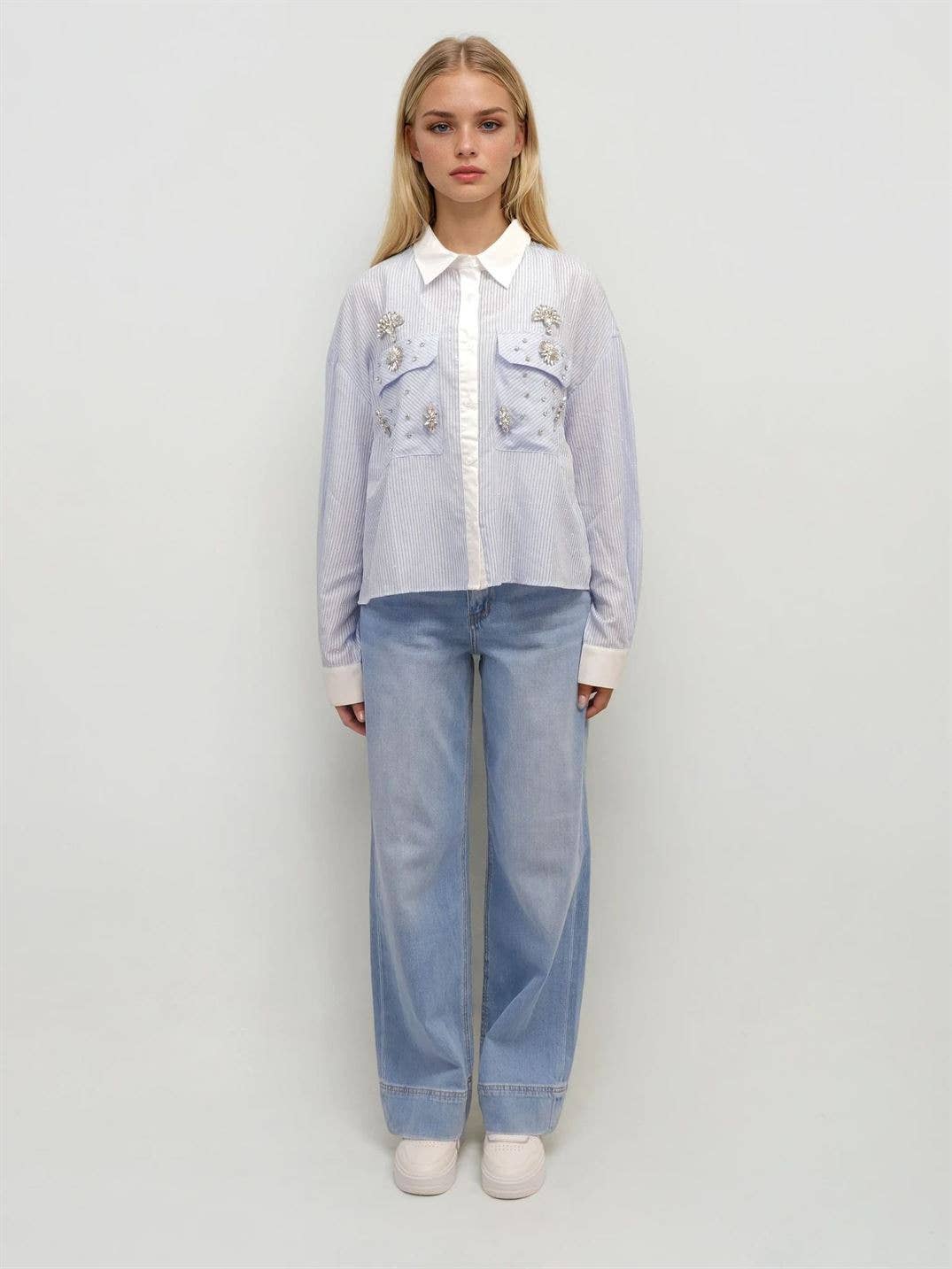 Rhinestone Shirt with stripe