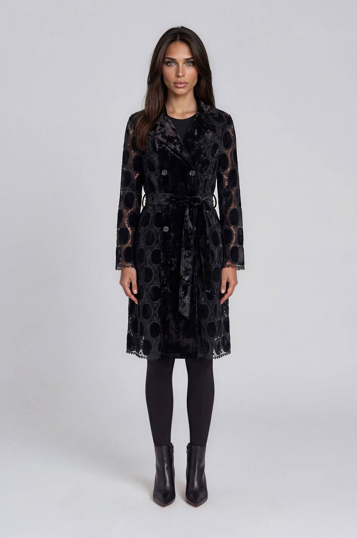 Velvet & Embroidered Lace Trench Coat