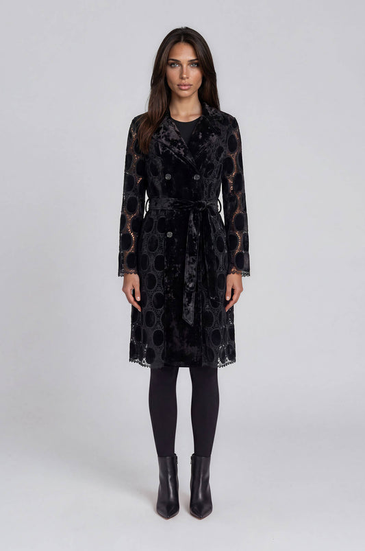 Velvet & Embroidered Lace Trench Coat