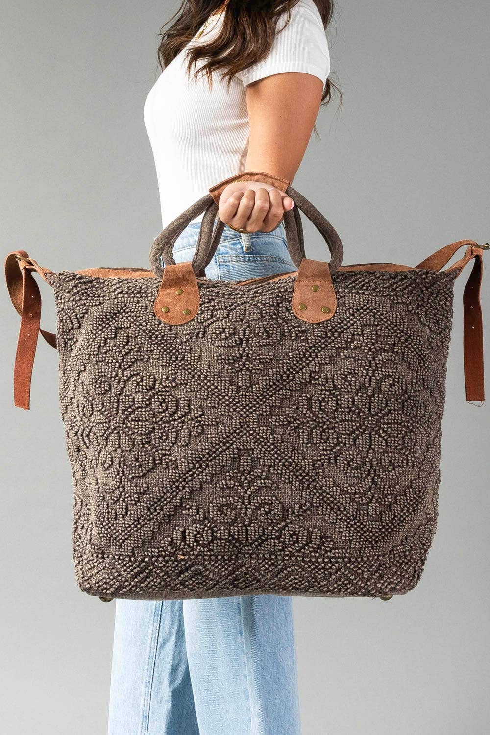 Brown Vintage Inspired Textured Tote