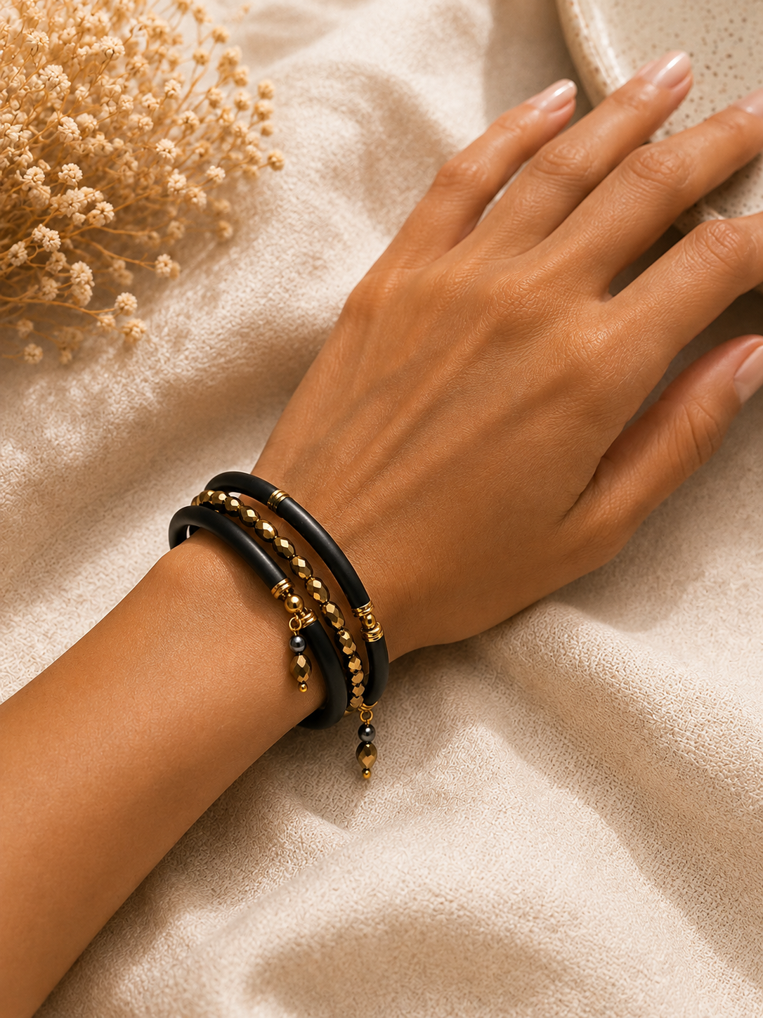 Black & Gold Multi-Strand Wrap Bracelet