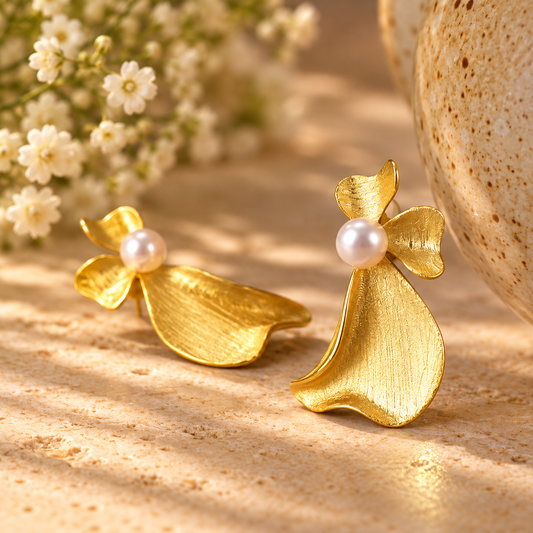 Golden Bloom Pearl Statement Earrings