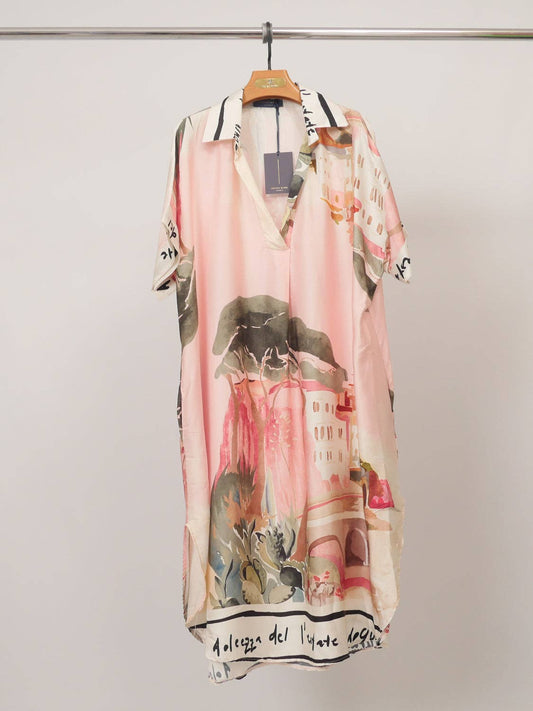 Printed satin dress : Pink