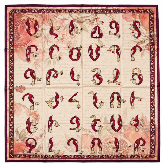 Pomegranate Bird Armenian Alphabet Scarf