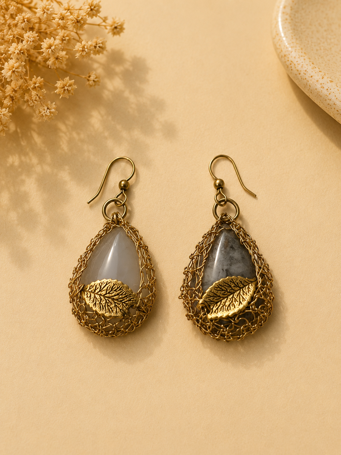 Agate Leaf Drop Earrings
