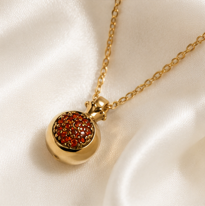 Golden Pomegranate Sparkle Pendant Necklace – Stainless Steel
