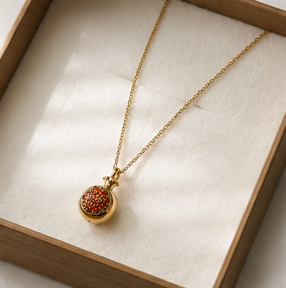 Golden Pomegranate Sparkle Pendant Necklace – Stainless Steel