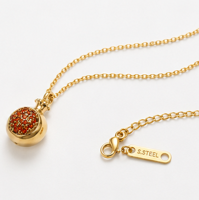 Golden Pomegranate Sparkle Pendant Necklace – Stainless Steel