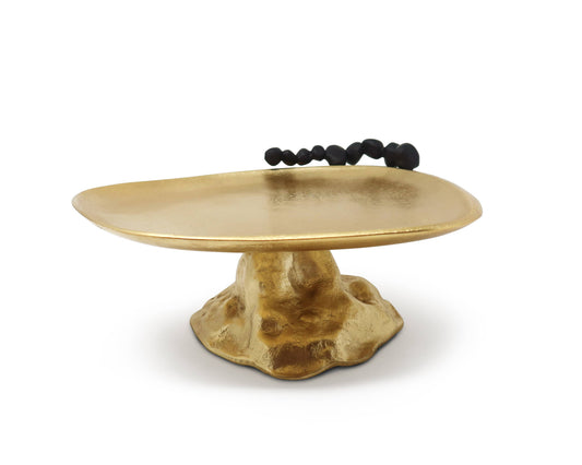 Gold Footed Cake Plate with Black Pebble Design