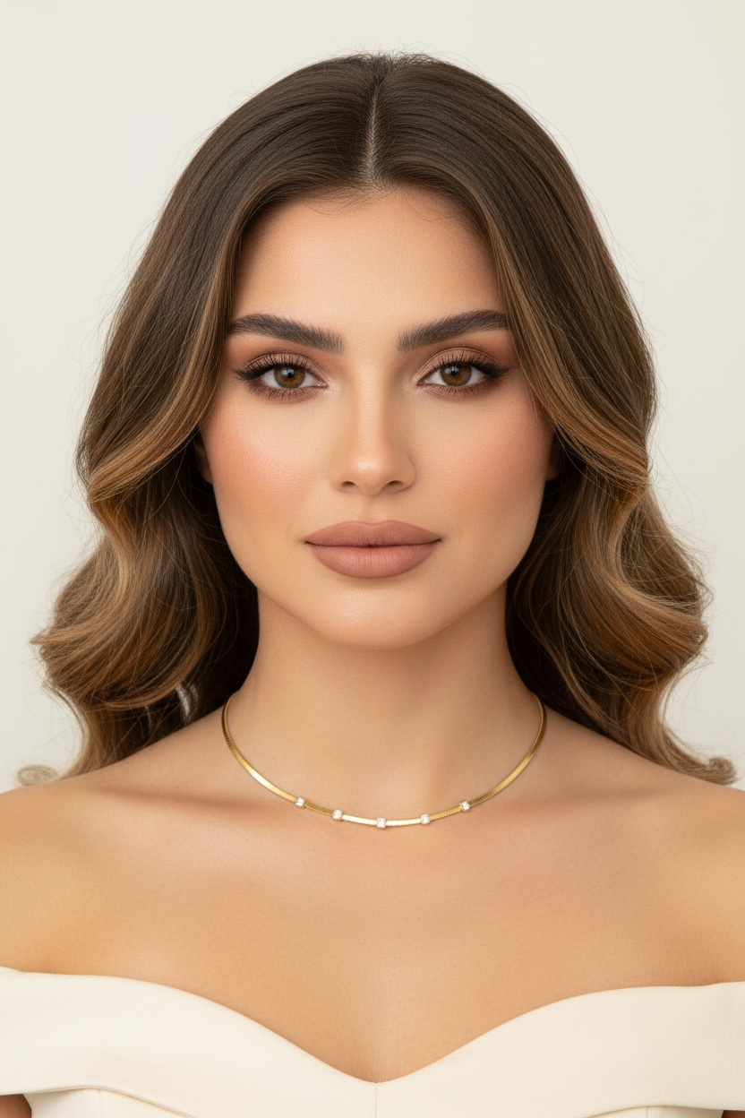 Gold Necklace with Rhinestone