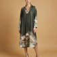 Long satin landscape print dress – KD6120VS-32: Navy Blue