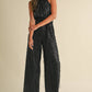 Feather Sequin Jumpsuit: Black