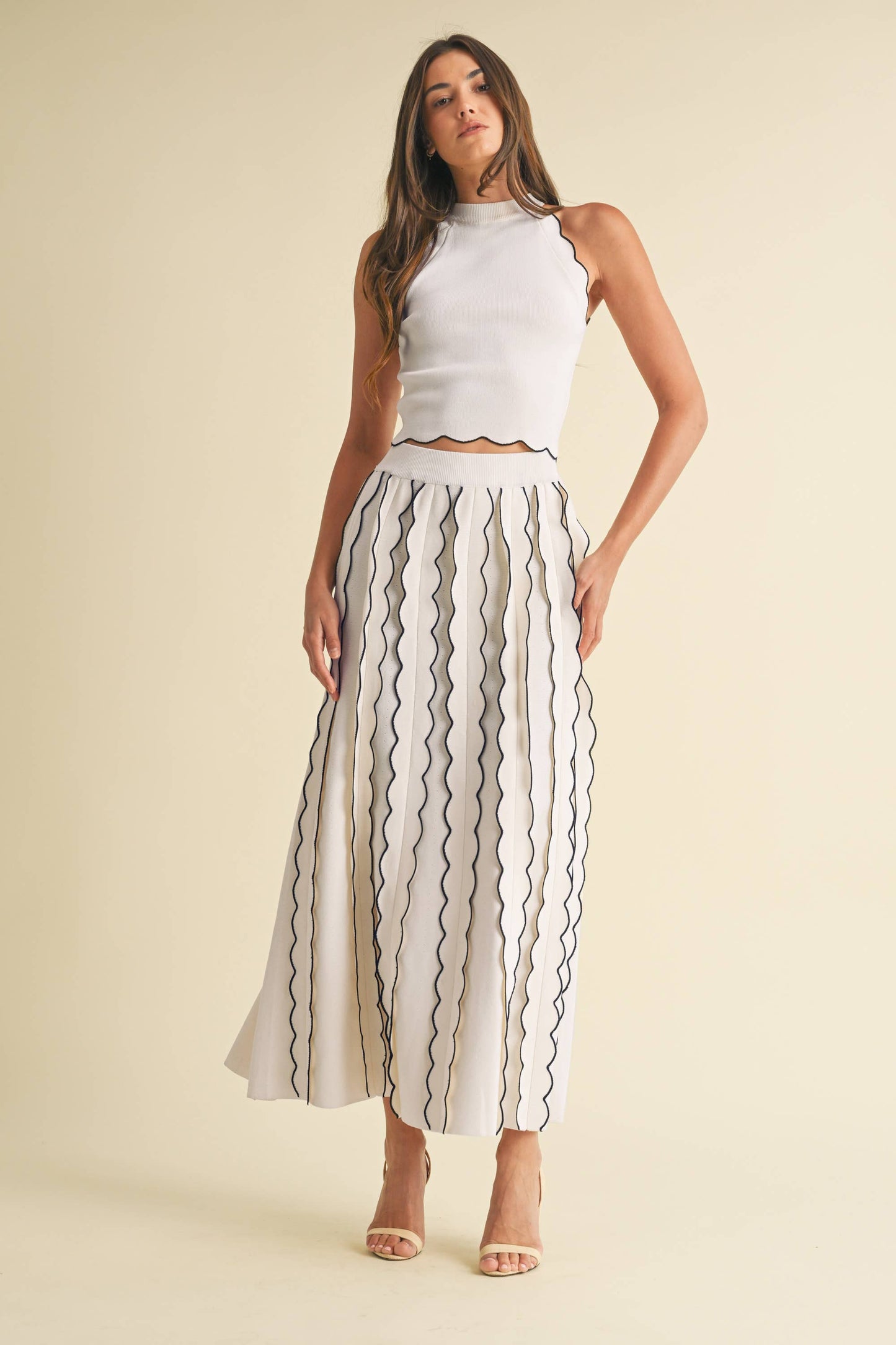 Pleated Sweater Knit Maxi Skirt