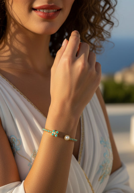 Turquoise Pearl Glory Cross Bracelet