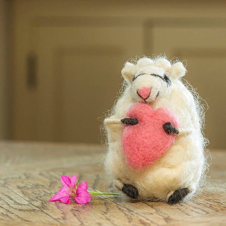 Loving Lottie Sheep Holding a Heart
