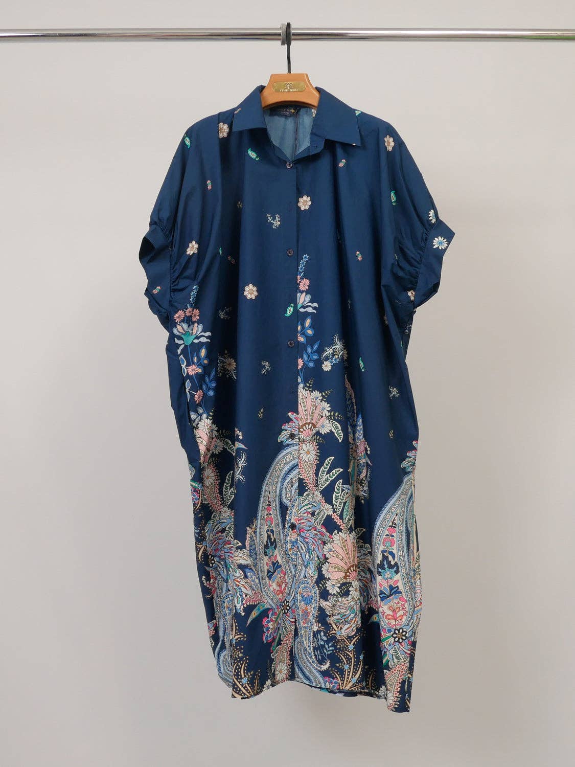 Printed cotton shirt dress, loose fit : Ivory