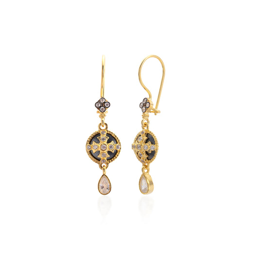 Two-tone drop earrings with French closure
