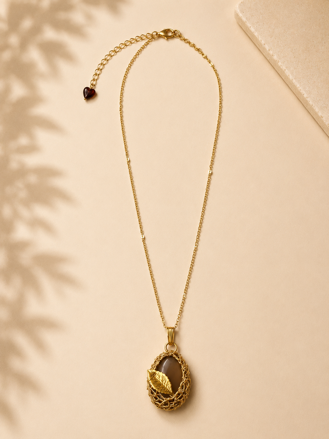 Earthstone Agate Leaf Pendant Necklace
