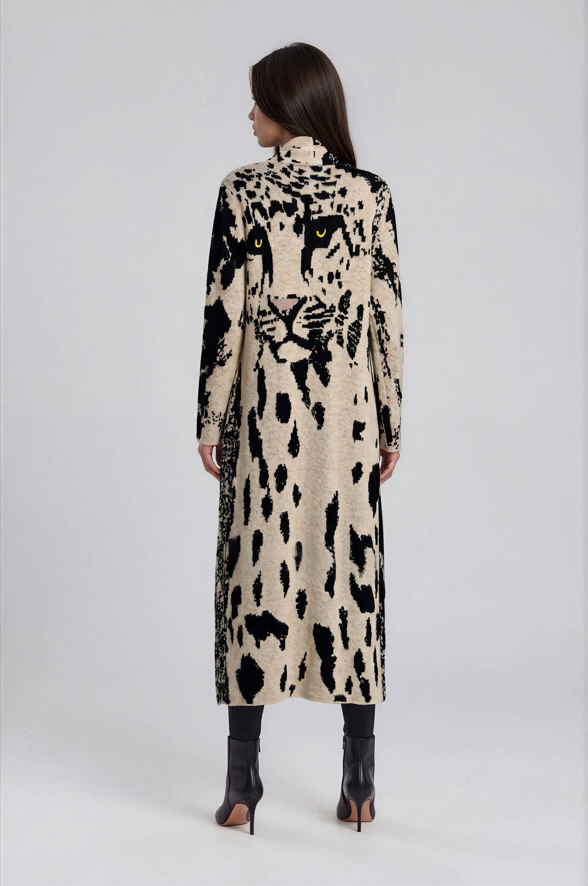 Leopard Intarsia Longline Knit Cardigan BACK ORDER