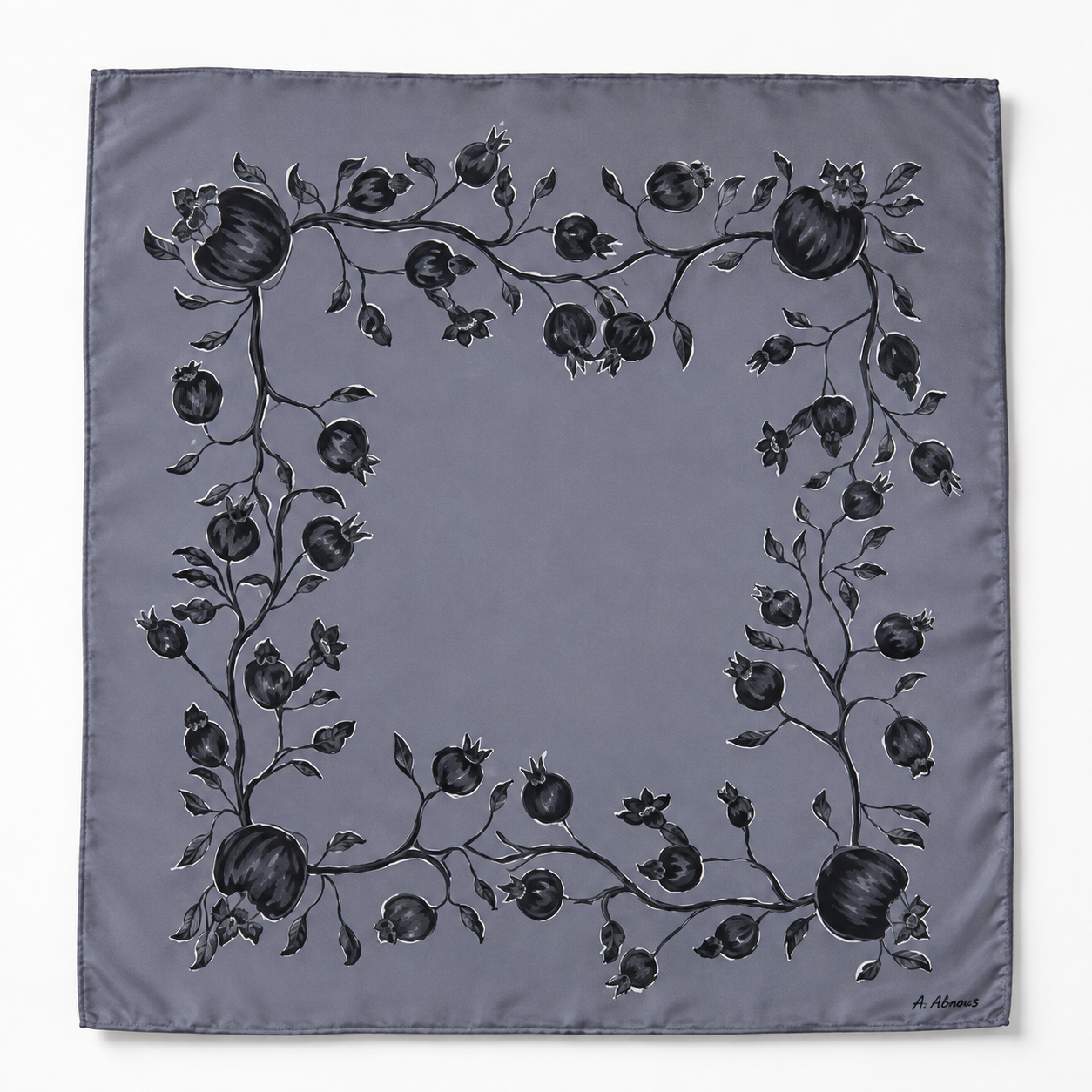 Batik Pomegranate Gray Silk Scarf