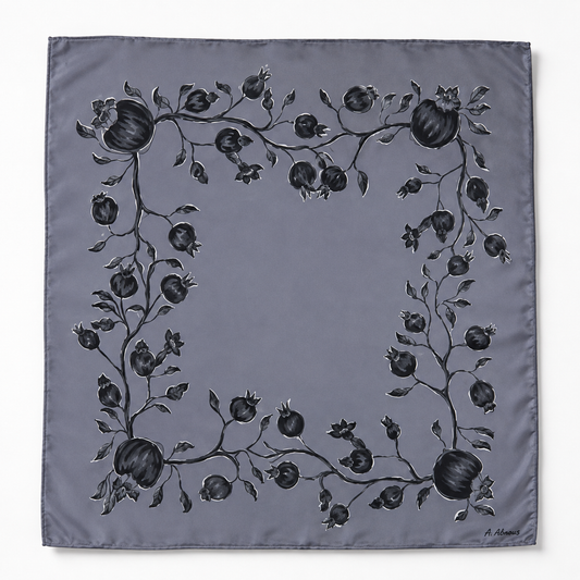 Batik Pomegranate Gray Silk Scarf