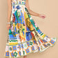 Folk print polyester strap swing midi dress
