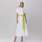 Minimalist shirt dress and contrasting belt: White