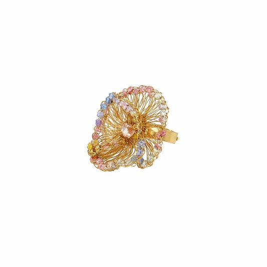 Soft Pink & Blue Mix Gaia Floral Handmade Crochet Ring