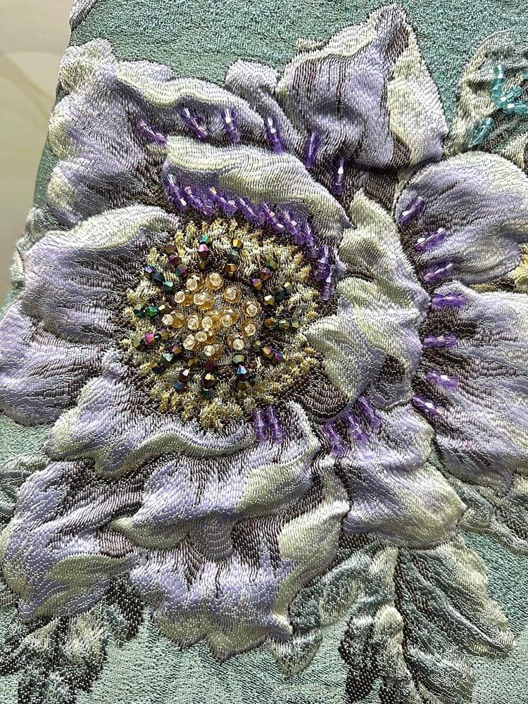 Embroidered Jacquard Floral A-Line Sleeveless Dress: Color as pictures