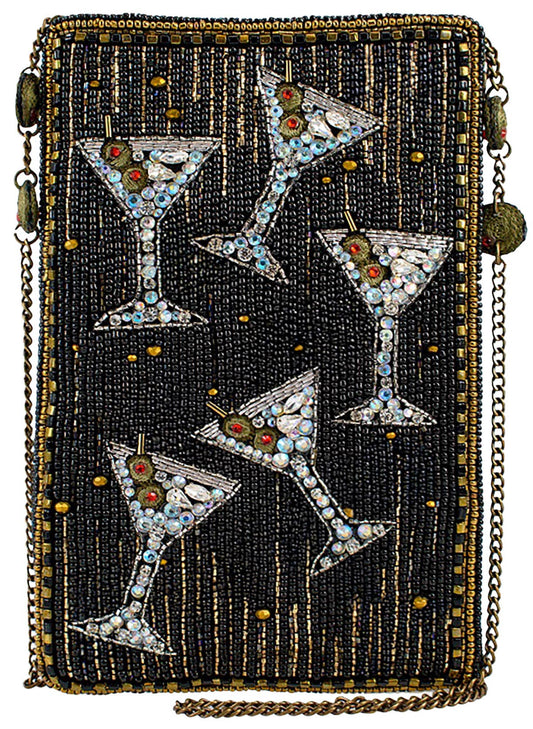 Sip Happens Black and Diamond Beaded Martini Crossbody