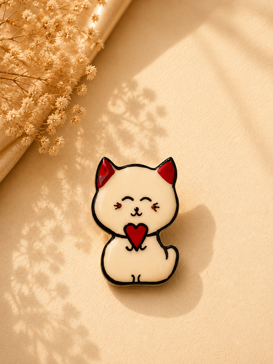 Sweetheart Cat Ceramic Brooch