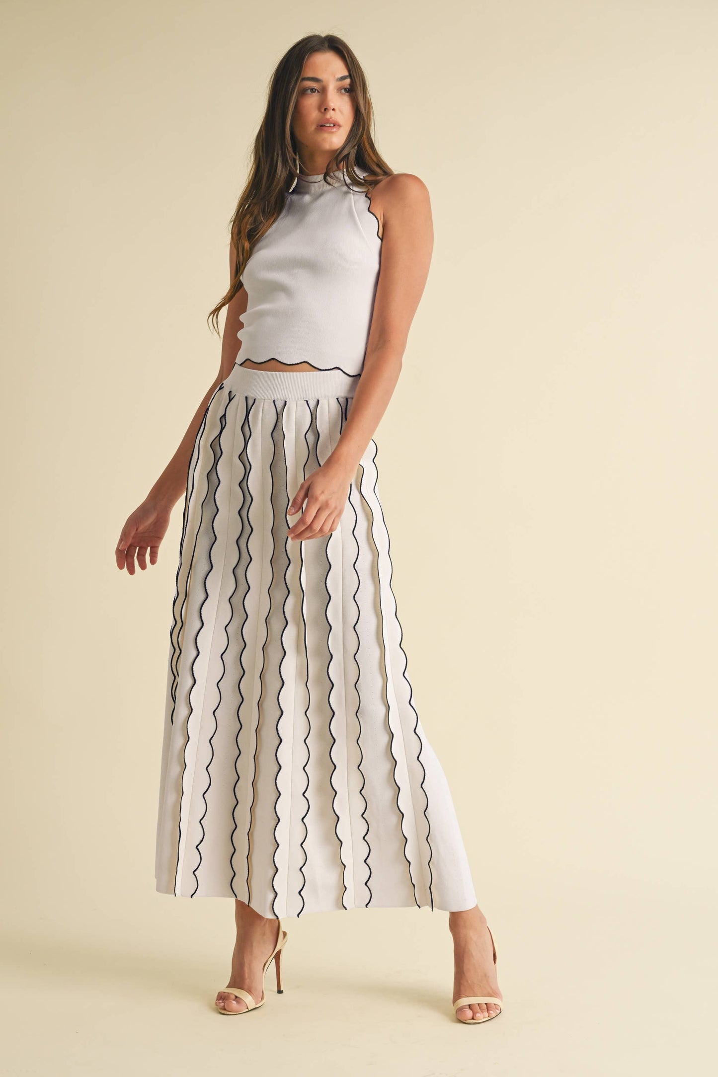 Pleated Sweater Knit Maxi Skirt