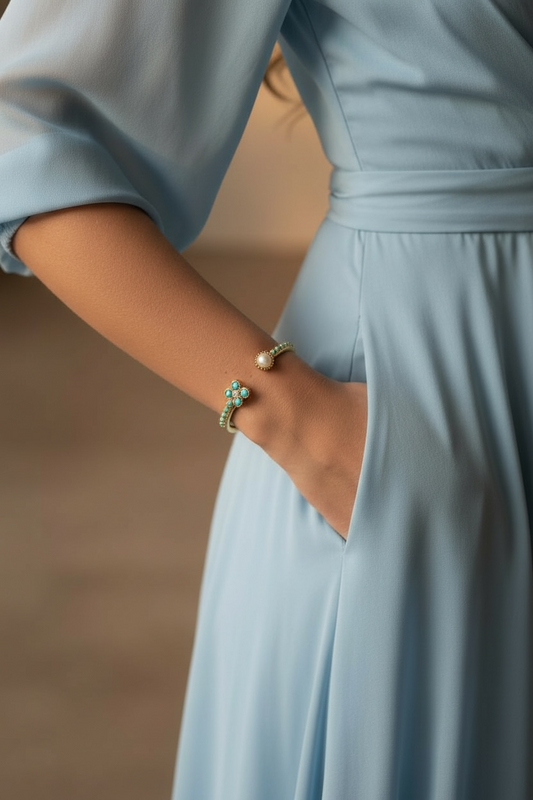 Turquoise Pearl Glory Cross Bracelet