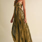 Metallic Pleat Maxi Dress