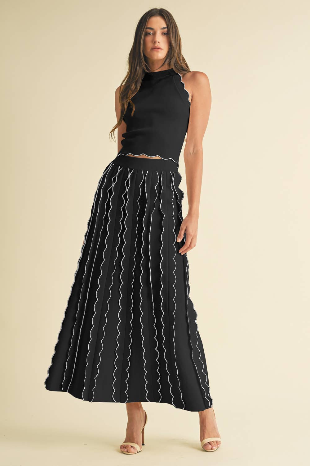 Pleated Sweater Knit Maxi Skirt