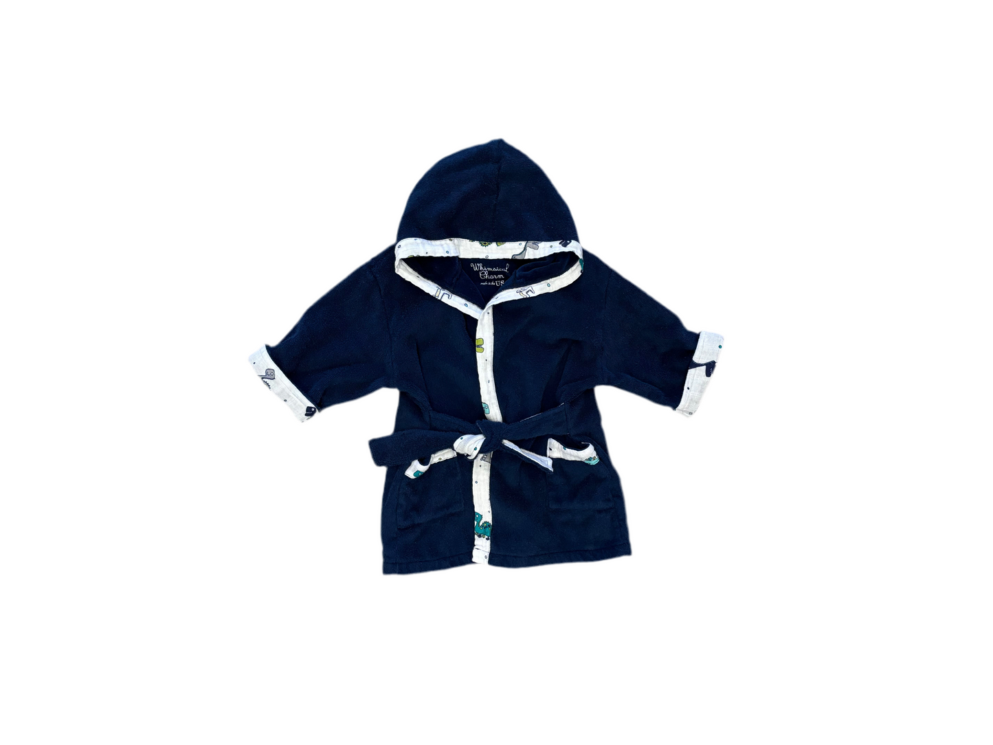 Bath, Beach or Pool Robe in Navy with Dinosaur Trim