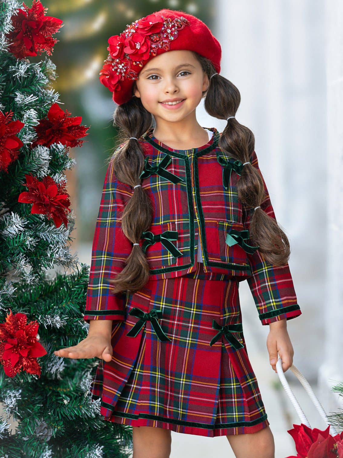 Made For Fashionistas Festive Plaid Tweed Blazer And Skirt Set: Multicolor / 7Y/8Y
