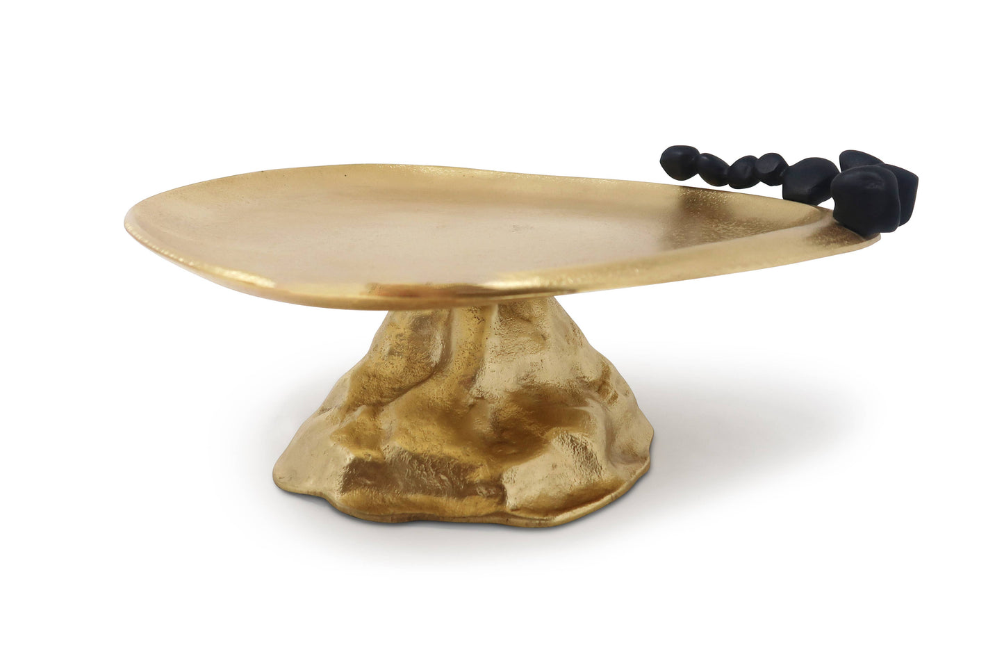 Gold Footed Cake Plate with Black Pebble Design