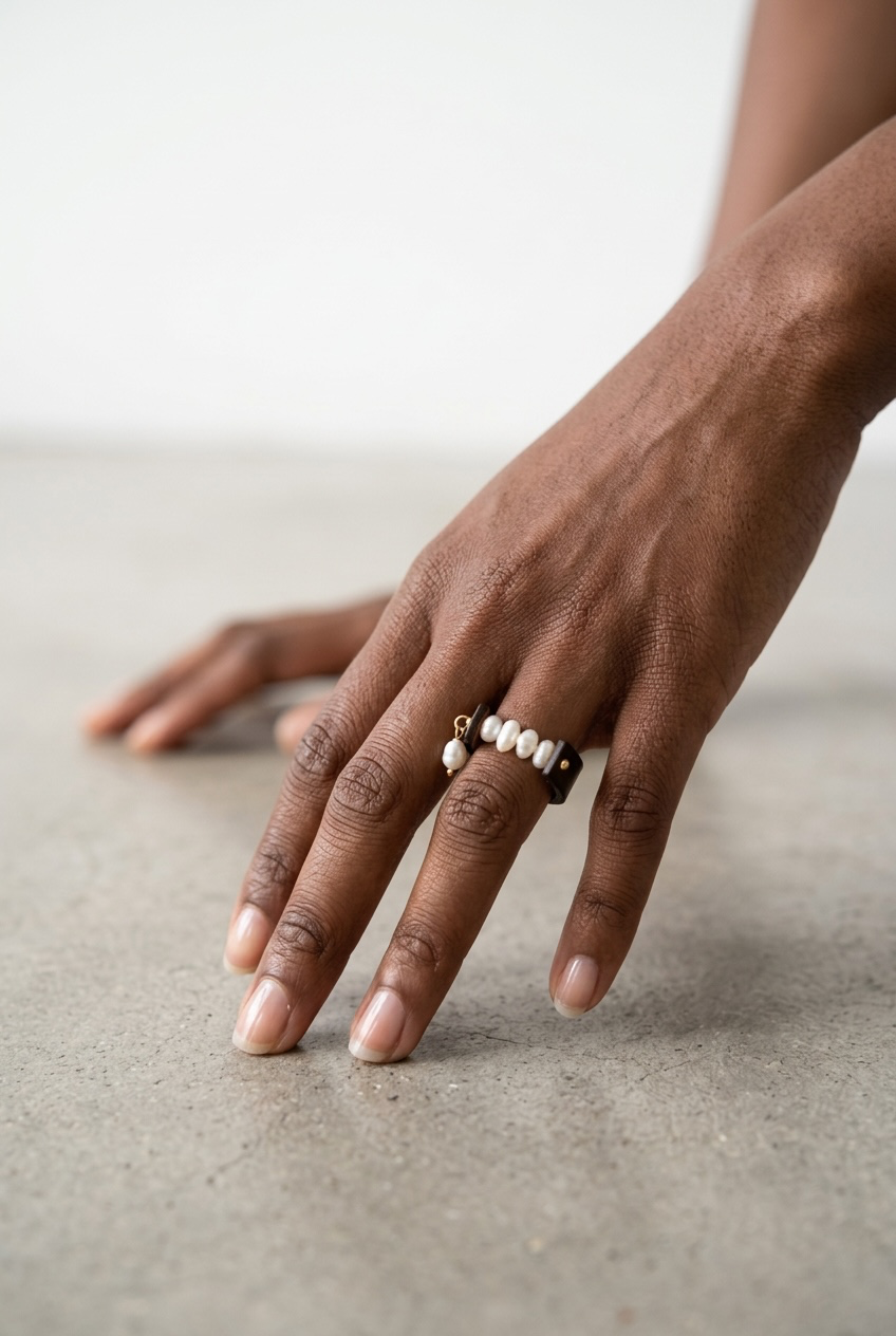 Pearl and Gold Leather Ring