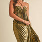 Metallic Pleat Maxi Dress