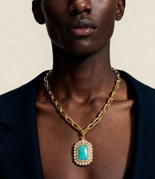 Maximalist Necklace with Large Natural Stone: Ágata Verde