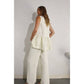 CROCHET LACE RUFFLE TOP AND PANTS SET: OFF WHITE