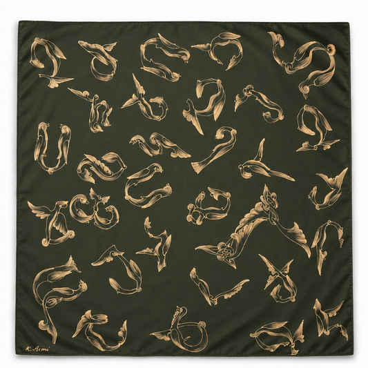 Batik Armenian Alphabet Silk Scarf square green