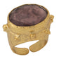 Gold coin ring with faceted smoky quartz crystal