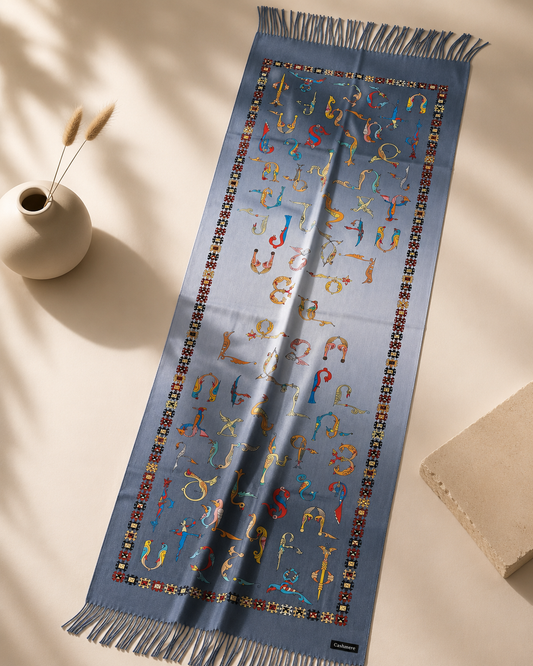 Armenian Alphabet Cashmere Scarf – Blue
