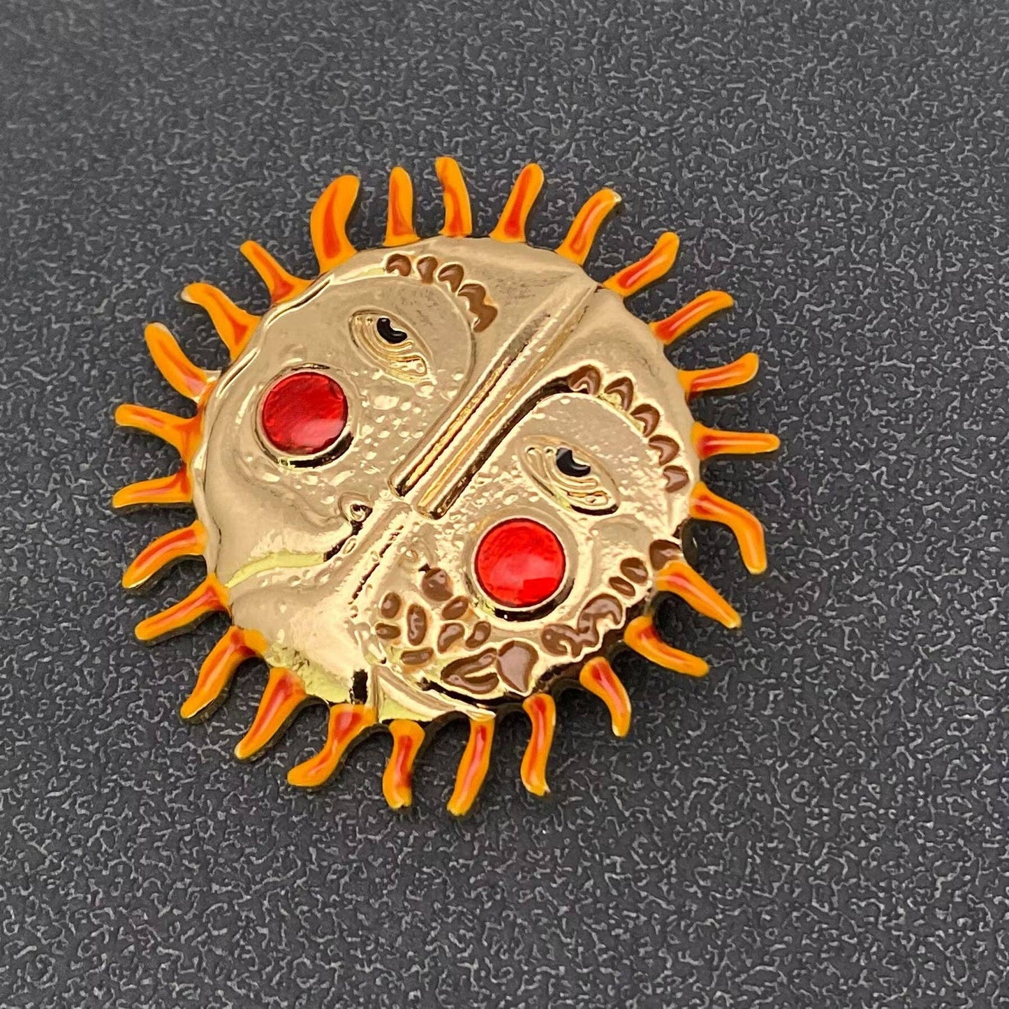 Enamel Funny Sun Brooch